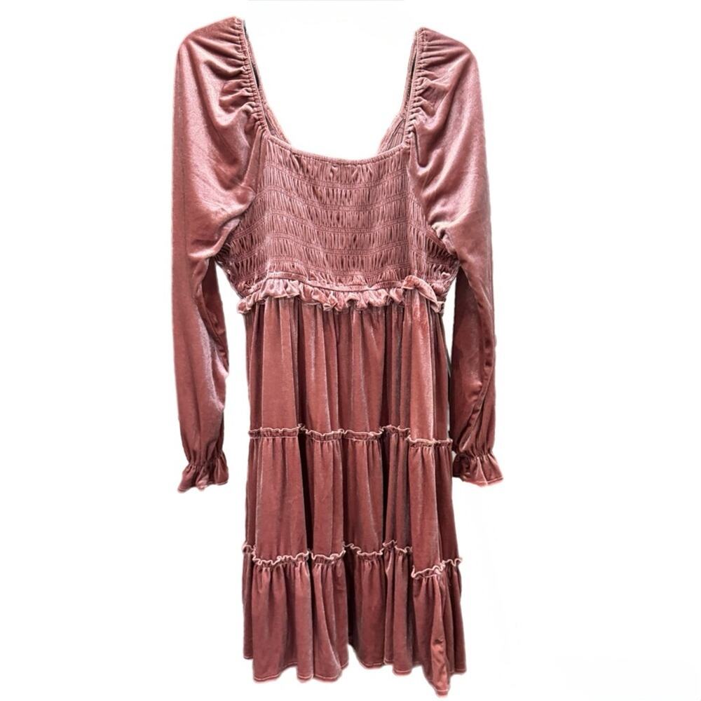 GiGio USA Romantic Boho Blush Velvet Tiered Long Sleeve Wedding Guest Dress 12 - Picture 4 of 7